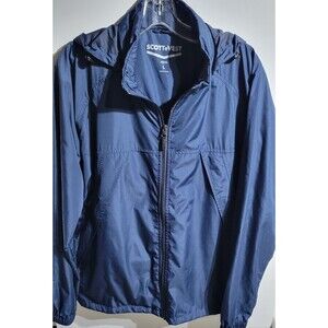 SCOTTeVEST Jacket MENS L Blue Pack TEC Technology Packable Hood Windbreaker